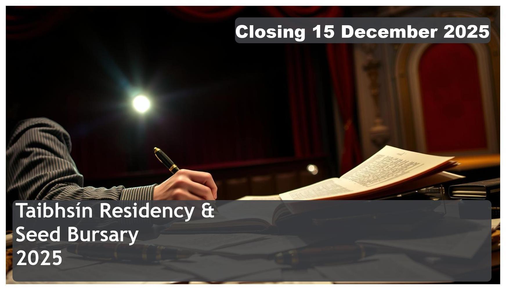 Taibhsín Residency & Seed Bursary 2026 – Closing Date: 15 December 2025 – Funding Your Future!